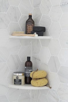 Modern Gray - Shower Organization - Hexagon Tile - Bathroom Ideas - Kitchen Design