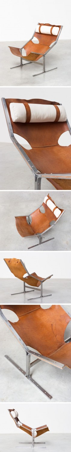 Modernist leather and steel lounge chair AP originals 1960 Large