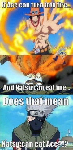 Naruto and Fairy Tail  and Natsu eats Ace!!! :)