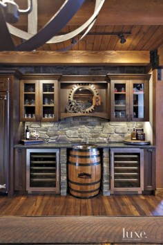 Neutral Mountain Bar Area with Barrel Sink