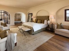 Neutral Transitional Bedroom With Recessed Walls
