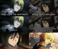 Oh, my goodess! Death Note and Attack on Titan crossover.