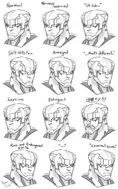 Old art post: Heroman expressions, 2010. Wut. I tried to see if I could give Heroman expressions, but keep them as subtle as possible, because his facial emotions are rather…limited in the show. I think I failed, because I gave him too much expression in some. Oh well.