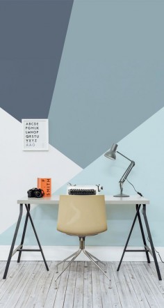 On the lookout for creative desk ideas? Get the ultimate work space with this sleek geometric wallpaper design. Muted colours make this mural the perfect match for your home office.