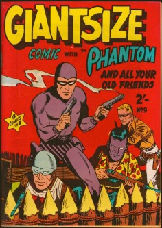 One of the more serious Giant Size Frew comics featuring licensed character The Phantom and Australian Phantom knock-offs The Shadow, The Phantom Ranger, and Sir Falcon. Other lighthearted covers included these guys water-skiing, bobsledding and having fun at the circus.
