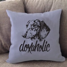 Our Doxaholic pillow is 16" x16" in size with a zipper cover for easy cleaning. Printed on both sides — Made in USA.