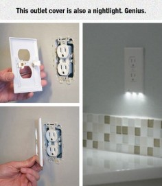 Outlet Cover With Nightlight! Genius! And you wouldn't lose an outlet to have a nightlight plugged in all the time! Where can I find one ;)