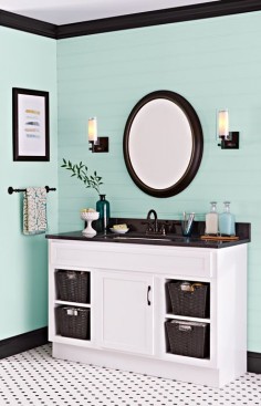 Paint gives a dated vanity a second life for far less than the cost of a new cabinet.