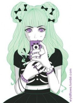 pastel Anime girl pastel goth green hair artists on tumblr chloe citrine wyldflowa