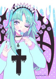 Pastel Goth anime  I got this off a page on facebook, some girl draws TONS of these :3