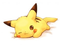 Pikachu looks like hes saying,"Oh hey, I didn't notice you there. Don't mind me i'm just gonna lay here and look cute."