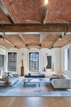 PIN 8: Exposed brick ceiling in this lovely contemporary, industrial living space. They look stunning in the arched shape and really add to the industrial feel of the room, which is quite popular at the moment.