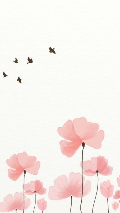 Pink watercolour flowers birds iphone wallpaper background lockscreen