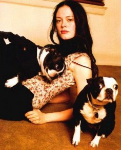 Rose McGowan and her Boston Terriers (Bug and Fester)