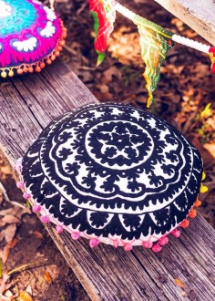 Round Embroidery Cushion | Bohemian Decor Accessories | SoulMakes