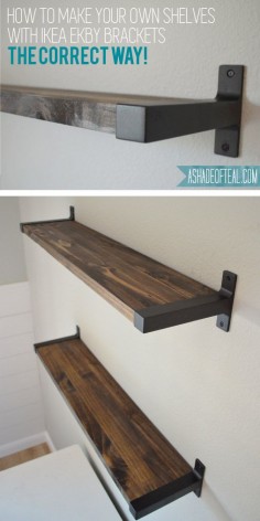 Rustic DIY Bookshelf with IKEA Ekby Brackets. Learn how to find wood that actually fits the IKEA brackets! | A Shade Of Teal