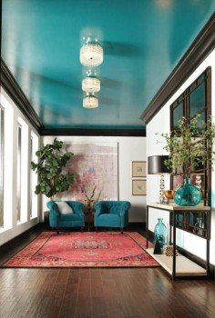 Set your home apart from all others with a unique decorating idea: painting the ceiling with a bold color. This fresh idea draws the eye up, and it gives a luxurious and modern feel to any room.