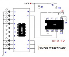 Simple 10 LED Chaser Circuit Diagram