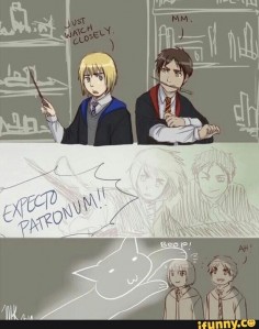 SNK x HP crossover :) | Eren and Armin | lol Armin's patronus would be a cat :D