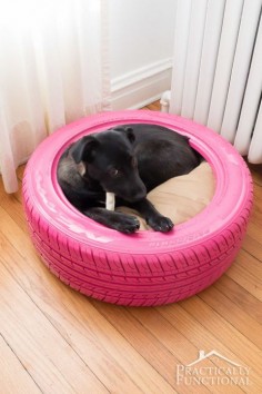 Stuff a pillow inside for your pup to cozy up against, then toss it in the washer and hose down the tire to clean.