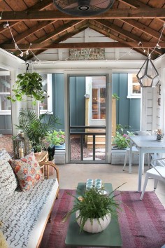 Take a backyard shed, add windows and screens for a rustic screened porch #porch #outdoor