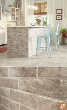 The bricks you see here are actually glazed porcelain tiles. You can add the classic look of brick to your kitchen affordably and with the easy care of tile. The brick-look tiles have a matte finish that's smooth to the touch. It's great for flooring and backsplashes, too.