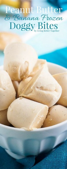 These Peanut Butter & Banana Frozen Doggy Bites are the perfect treat for the pups when the days are hot! Just two ingredients and 10 minutes to make!