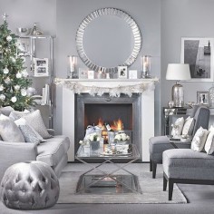 This Christmas living room has an Art Deco look