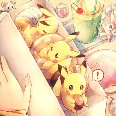 this is a cute pokemon anime wallpaper. There is a lot of pikachus inside your lunch box. There are other tinny pokemon as well.