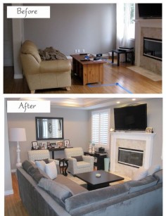 This is a perfect example of how to make a smaller space look larger through the right layout and color scheme.
