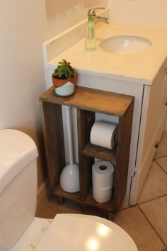 This is a tutorial for building your own custom storage shelving to attach to the side of your bathroom vanity. The idea is to contain toilet paper and oth