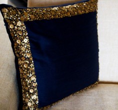 Throw Pillows Navy Blue cushion with gold sequin by AmoreBeaute