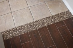 Tile to Tile Transition using a mosaic. New tile is Florida Tile Berkshire Maple