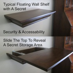 Top Secret Sliding Top Storage Shelf, Floating Wall Shelf, Shelving, Shelves, Gun Storage, Hidden Storage, Hidden Stash, Safety, Covert