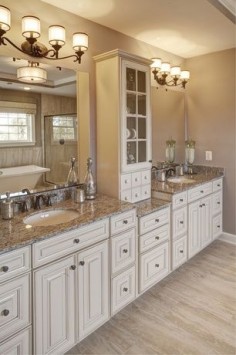 Traditional Master Bathroom with High ceiling, Complex Granite, Double sink, MS International Granite Autumn Beige