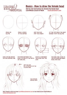 Tutorial: Female head, front facing ----Manga Art Drawing Anime Woman Girl--- [[[by ]]]]