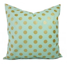 Two Metallic Gold Pillow Covers - Mint and Gold Pillow Cover - Decorative Pillow - Polka Dot Pillows - Nursery Pillow - Mint Green Pillow
