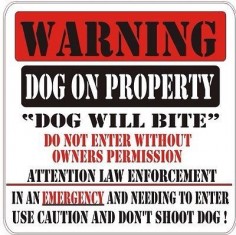 Warning Dog On Property,Dog Will Bite Sign For FENCE ,Beware Of Dog Sign 8"X11"