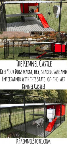 We have noticed that there aren't many big dog houses for large breeds of dogs on the market. If you want a big dog house you most likely will have to build it yourself. This is only one reason why we have designed The K9 Kennel Castle. Not only is it huge making it a comfortable shelter for your larger breeds of dogs but is saves on space too. These eye-catching dog houses provide a safe and comfortable shelter for your dogs, while making it easy and fun for you to care for them!