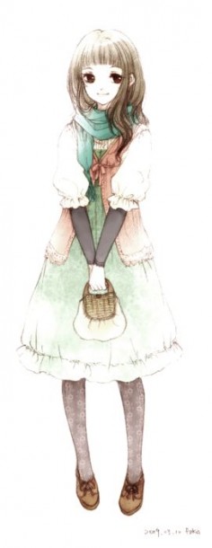 What a beautiful artwork of a mori girl. I like the airy look to the drawing by the coloring and I like the look of the face a lot too.
