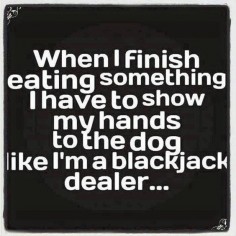 When I finish eating something I have to show my hands to the dog like I'm a blackjack