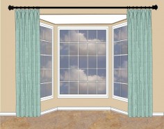 When there's wall space on either side of the bay window, hang your rod high and flank the bay with drapery panels.