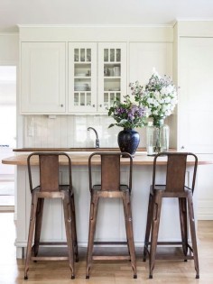 White Kitchen with Copper Barstools - Summer Cottage in Sweden