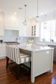 White #kitchen with island bench and marble countertop