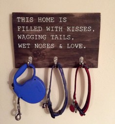 Wood Dog Leash Holder | Pet Lover Gift | Home Décor | Pet Room Décor This home is filled with kisses, wagging tails, wet noses & love. PRODUCT