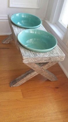 XL raised dog bowl feeder distressed reclaimed by hout1design