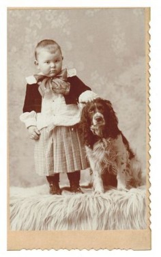 YOUNG BOY WITH SPANIEL DOG - ANTIQUE PHOTO