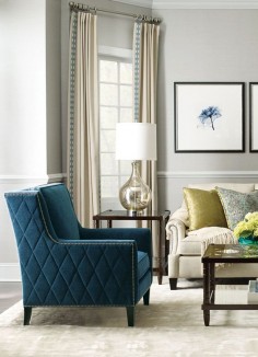 Bernhardt | Almada Chair with diamond trapunto, in deep teal woven and antique nickel nail outline