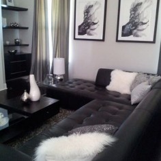 black couch grey walls living room - Google Search