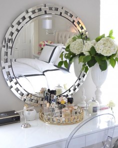 @designbyoccasion styled our chic Forza Mirror for an effortlessly elegant vanity style.